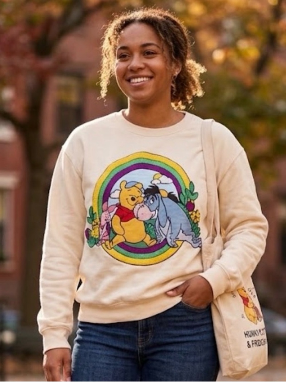 Disney Cream Winnie the Pooh & Eeyore Rainbow Graphic Sweatshirt